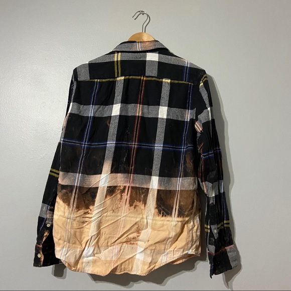 American Rag CIE Recycled Bleach Splatter Bleach Plaid Flannel Top C - Picture 2 of 4